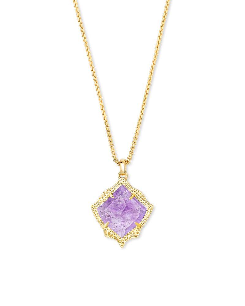 Kendra Scott Kacey Gold Long Pendant Necklace in Purple Amethyst